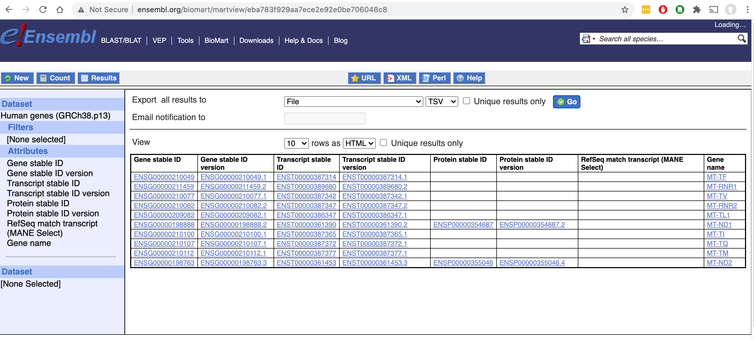BioMart screenshot